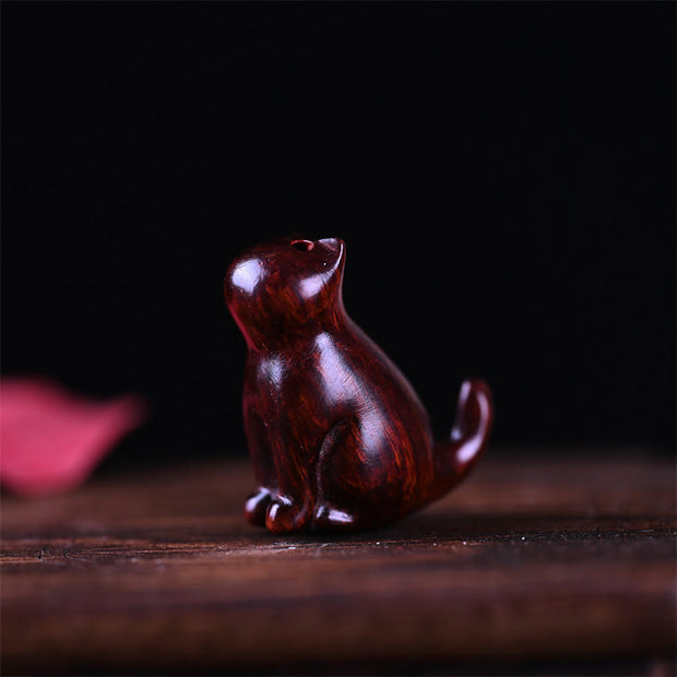 Buddha Stones Small Leaf Red Sandalwood Ebony Wood Sandalwood Green Sandalwood Lucky Mini Cat Deer Sooth Phone Hanging Decoration