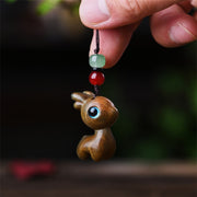 Buddha Stones Small Leaf Red Sandalwood Ebony Wood Sandalwood Green Sandalwood Lucky Mini Cat Deer Sooth Phone Hanging Decoration