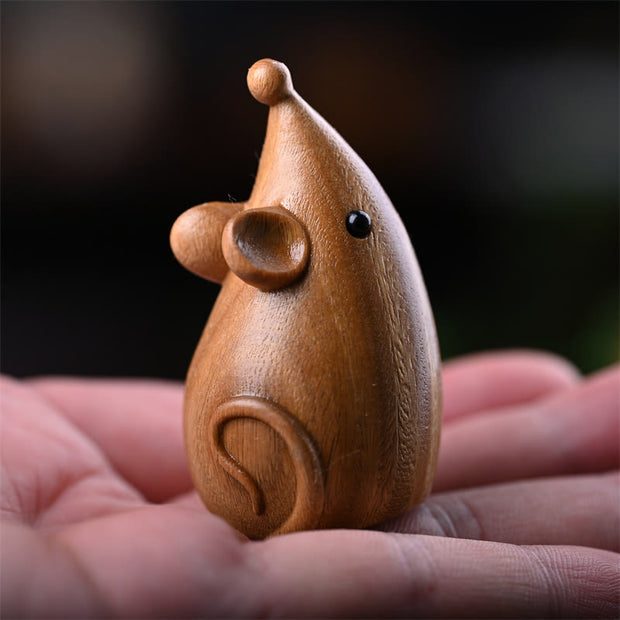 Buddha Stones Small Cat Mouse Green Sandalwood African Red Rosewood Peace Home Decoration