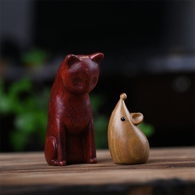 Buddha Stones Small Cat Mouse Green Sandalwood African Red Rosewood Peace Home Decoration