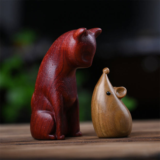 Buddha Stones Small Cat Mouse Green Sandalwood African Red Rosewood Peace Home Decoration