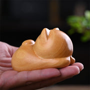 Buddha Stones Small Cute Confident Sleeping Cat Sandalwood Healing Home Decoration