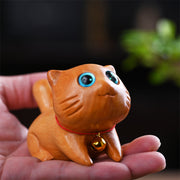 Buddha Stones Small Cute Confident Sleeping Cat Sandalwood Healing Home Decoration