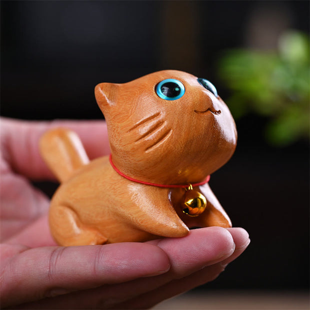 Buddha Stones Small Cute Confident Sleeping Cat Sandalwood Healing Home Decoration