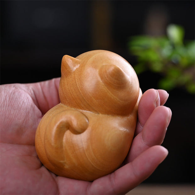 Buddha Stones Small Cute Confident Sleeping Cat Sandalwood Healing Home Decoration