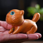 Buddha Stones Small Cute Confident Sleeping Cat Sandalwood Healing Home Decoration