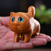 Buddha Stones Small Cute Confident Sleeping Cat Sandalwood Healing Home Decoration