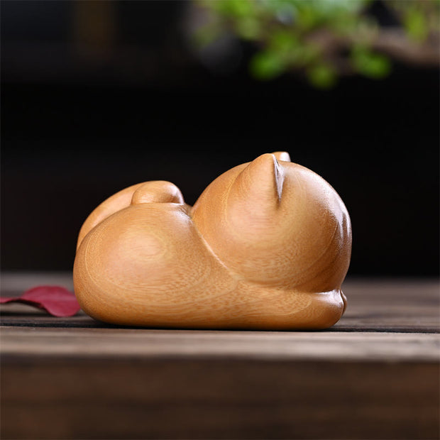 Buddha Stones Small Cute Confident Sleeping Cat Sandalwood Healing Home Decoration