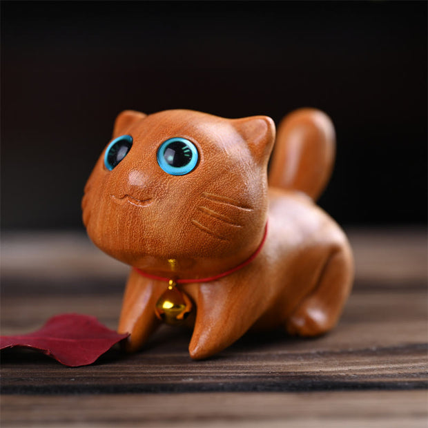 Buddha Stones Small Cute Confident Sleeping Cat Sandalwood Healing Home Decoration