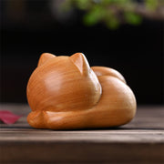 Buddha Stones Small Cute Confident Sleeping Cat Sandalwood Healing Home Decoration