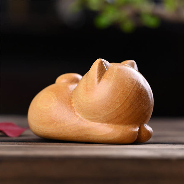 Buddha Stones Small Cute Confident Sleeping Cat Sandalwood Healing Home Decoration