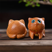 Buddha Stones Small Cute Confident Sleeping Cat Sandalwood Healing Home Decoration