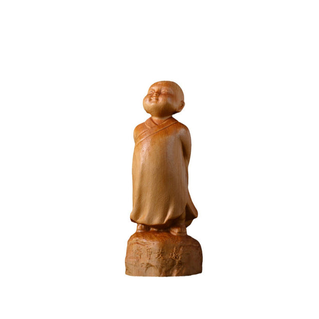 Buddha Stones Thuja Sutchuenensis Wood Standing Monk Statue Optimistic Decoration