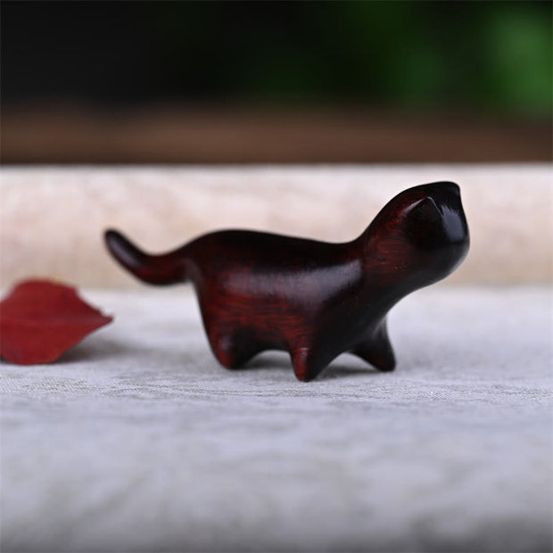 Buddha Stones Green Sandalwood Small Leaf Red Sandalwood Ebony Wood Rainbow Wood Lucky Mini Walking Cat Positive Decoration