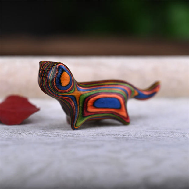 Buddha Stones Green Sandalwood Small Leaf Red Sandalwood Ebony Wood Rainbow Wood Lucky Mini Walking Cat Positive Decoration