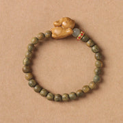 Buddha Stones Green Sandalwood Gold Sandalwood Cute Rabbit Positive Bracelet