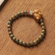 Buddha Stones Green Sandalwood Gold Sandalwood Cute Rabbit Positive Bracelet