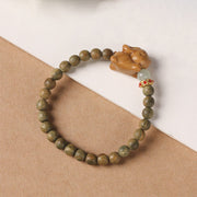 Buddha Stones Green Sandalwood Gold Sandalwood Cute Rabbit Positive Bracelet