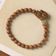 Buddha Stones Green Sandalwood Gold Sandalwood Cute Rabbit Positive Bracelet