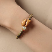 Buddha Stones Green Sandalwood Gold Sandalwood Cute Rabbit Positive Bracelet