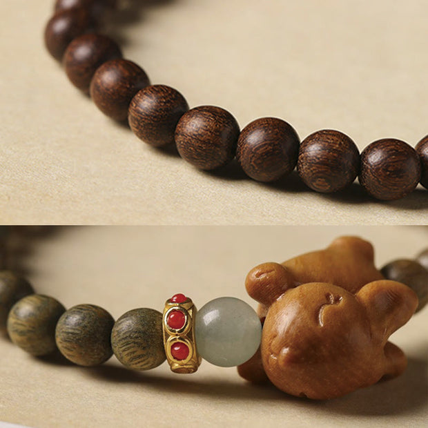 Buddha Stones Green Sandalwood Gold Sandalwood Cute Rabbit Positive Bracelet