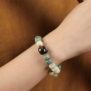 FREE Today: Wisdom and Harmony Bodhi Seed Om Mani Padme Hum Carved Silver Sheen Obsidian Cat Head Bracelet