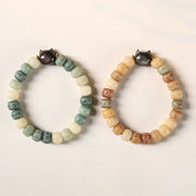 FREE Today: Wisdom and Harmony Bodhi Seed Om Mani Padme Hum Carved Silver Sheen Obsidian Cat Head Bracelet