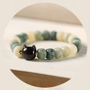 FREE Today: Wisdom and Harmony Bodhi Seed Om Mani Padme Hum Carved Silver Sheen Obsidian Cat Head Bracelet