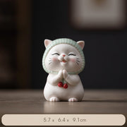 Buddha Stones Lucky Cute Cat In Scarf Ceramic Figurine Decoration