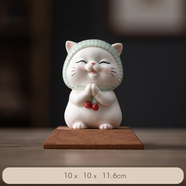 Buddha Stones Lucky Cute Cat In Scarf Ceramic Figurine Decoration