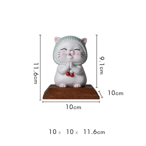 Buddha Stones Lucky Cute Cat In Scarf Ceramic Figurine Decoration