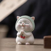 Buddha Stones Lucky Cute Cat In Scarf Ceramic Figurine Decoration