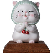 Buddha Stones Lucky Cute Cat In Scarf Ceramic Figurine Decoration