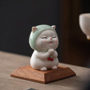 Buddha Stones Lucky Cute Cat In Scarf Ceramic Figurine Decoration