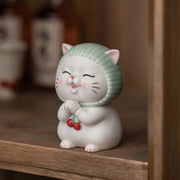 Buddha Stones Lucky Cute Cat In Scarf Ceramic Figurine Decoration