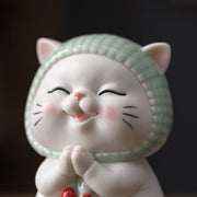 Buddha Stones Lucky Cute Cat In Scarf Ceramic Figurine Decoration