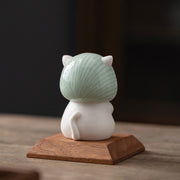 Buddha Stones Lucky Cute Cat In Scarf Ceramic Figurine Decoration