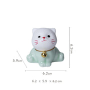 Buddha Stones Mini Lucky Cute Cat Light Green White Ceramic Figurine Decoration