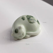 Buddha Stones Mini Lucky Cute Spotted Standing Cat Sleeping Kitten Ceramic Figurine Decoration