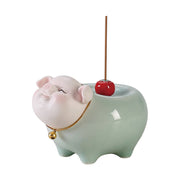 Buddha Stones Ceramic Little Pig Blessing Stick Incense Burner