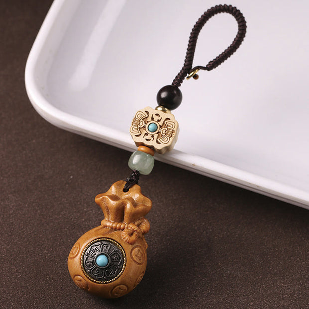 Buddha Stones Sandalwood Small Leaf Red Sandalwood Green Sandalwood Om Mani Padme Hum Calm Key Chain Phone Hanging Decoration