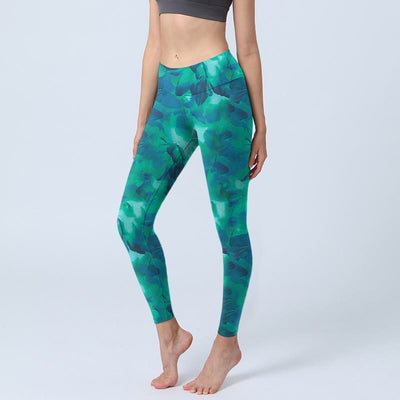 Buddha Stones Floral Print Gym Leggings Women's Yoga Pants - LightSeaGreen - US18，UK/AU22，EU50 (4XL) - image 1