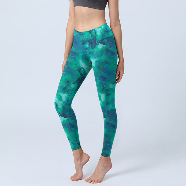Buddha Stones Floral Print Gym Leggings Women's Yoga Pants - LightSeaGreen - US18，UK/AU22，EU50 (4XL) - image 1