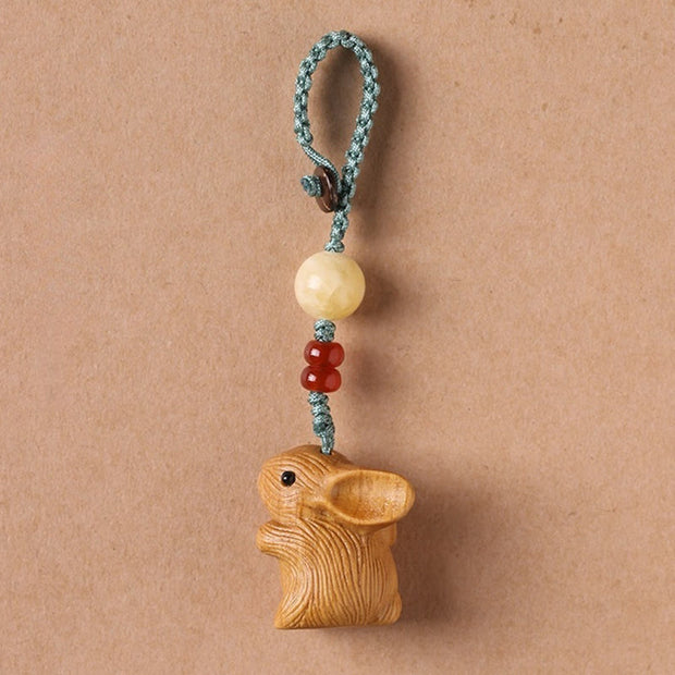 FREE Today: Calm and Healing Sandalwood Small Leaf Red Sandalwood Lucky Mini Rabbit Key Chain Phone Hanging Decoration