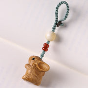 Buddha Stones Sandalwood Small Leaf Red Sandalwood Lucky Mini Rabbit Protection Key Chain Phone Hanging Decoration