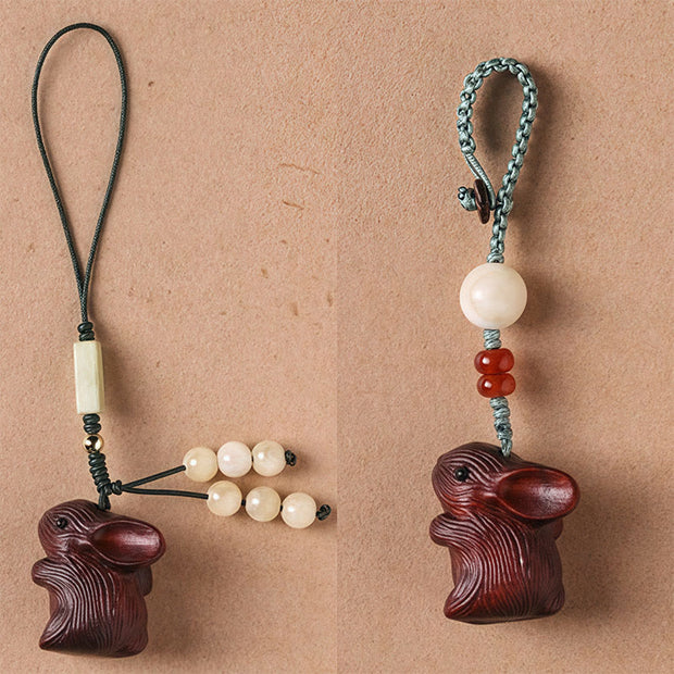 FREE Today: Calm and Healing Sandalwood Small Leaf Red Sandalwood Lucky Mini Rabbit Key Chain Phone Hanging Decoration