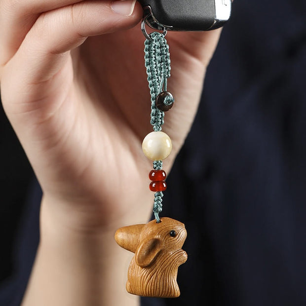 FREE Today: Calm and Healing Sandalwood Small Leaf Red Sandalwood Lucky Mini Rabbit Key Chain Phone Hanging Decoration