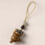 FREE Today: Positive and Prosperity Green Sandalwood Thuja Sutchuenensis Dancing Cat Key Chain Phone Hanging Decoration