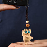 FREE Today: Positive and Prosperity Green Sandalwood Thuja Sutchuenensis Dancing Cat Key Chain Phone Hanging Decoration