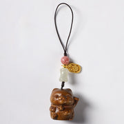 Buddha Stones Small Leaf Red Sandalwood Green Sandalwood Sandalwood Lucky Cat Protection Key Chain Phone Hanging Decoration